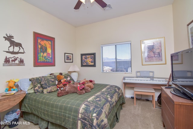 bedroom featuring carpet flooring and ceiling fan