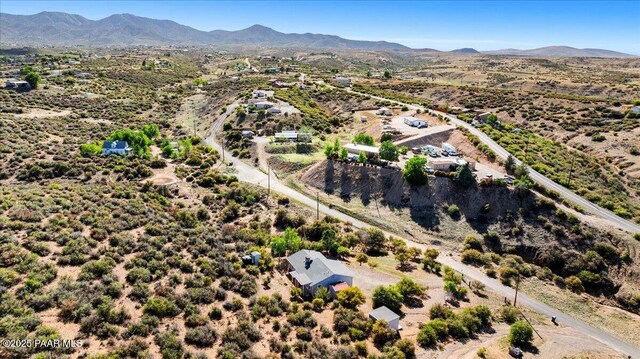 aerial view of sparsely populated area with a mountain backdrop