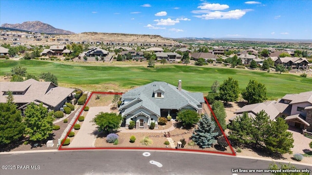 1498 Commonwealth St, Prescott, AZ 86301 - aerial perspective of suburban area featuring property boundaries highlighted, mountains, and a golf course