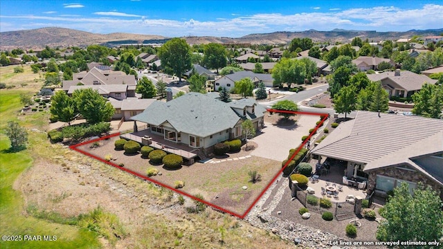 1498 Commonwealth St, Prescott, AZ 86301 - aerial perspective of suburban area featuring property boundaries highlighted and mountains