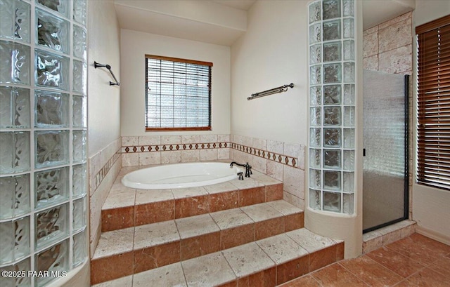 1498 Commonwealth St, Prescott, AZ 86301 - bathroom with a walk in shower, a bath, and tile patterned flooring