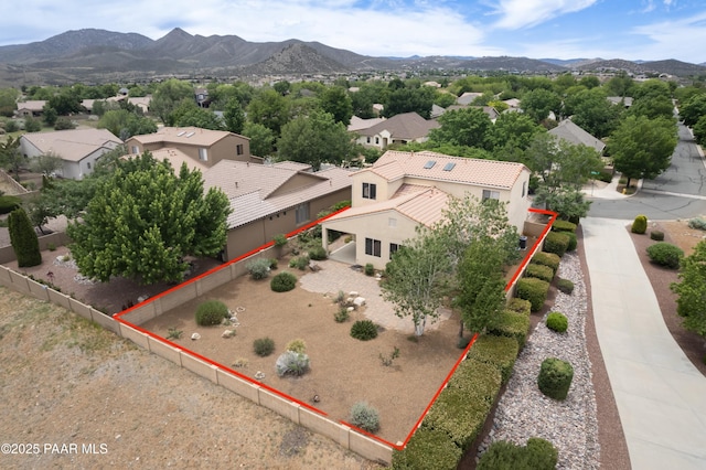 1891 N Tin Strap Trl, Prescott Valley, AZ 86314 - aerial view of residential area with property parcel outlined and a mountain backdrop