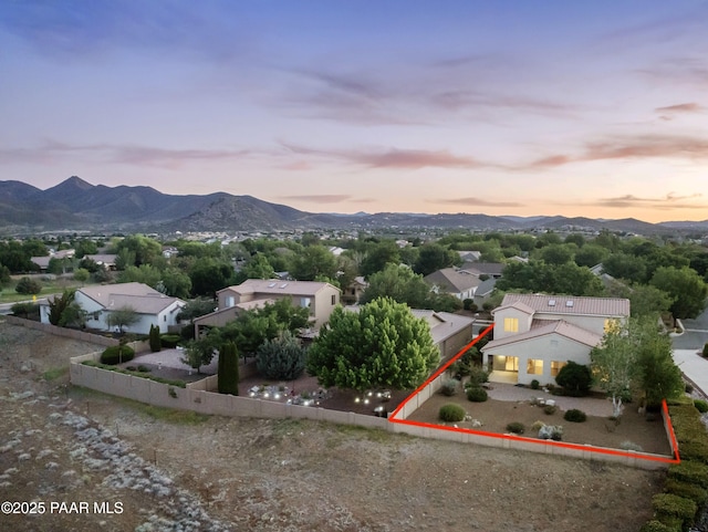 1891 N Tin Strap Trl, Prescott Valley, AZ 86314 - aerial perspective of suburban area with property boundaries highlighted and a mountain backdrop