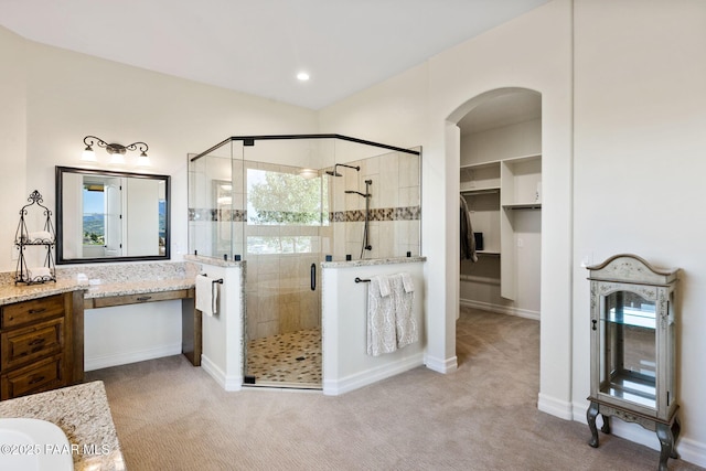 1032 Vantage Point Cir, Prescott, AZ 86301 - full bathroom with a shower stall, vanity, and baseboards