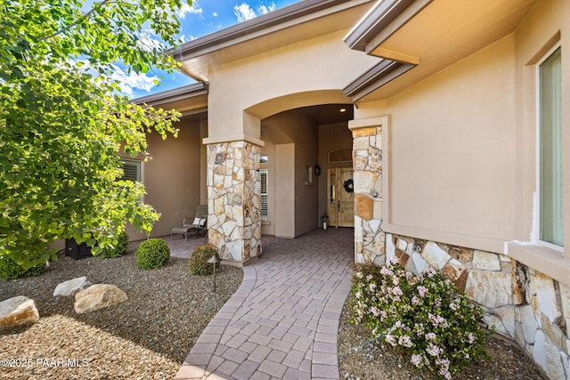 1032 Vantage Point Cir, Prescott, AZ 86301 - view of exterior entry featuring stone siding and stucco siding