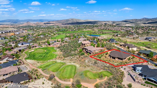 1032 Vantage Point Cir, Prescott, AZ 86301 - aerial overview of property's location featuring nearby suburban area, a golf club, property boundaries highlighted, and a water and mountain view