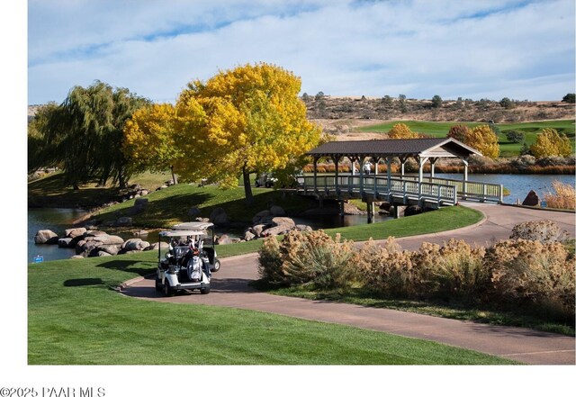 1032 Vantage Point Cir, Prescott, AZ 86301 - view of community featuring a gazebo, a lawn, and a water view