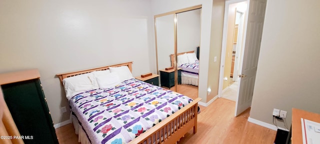 bedroom with a closet and wood-type flooring