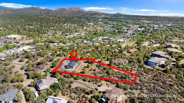 749 S Montezuma St, Prescott, AZ 86303 - aerial view of property's location with a mountainous background and property boundaries highlighted