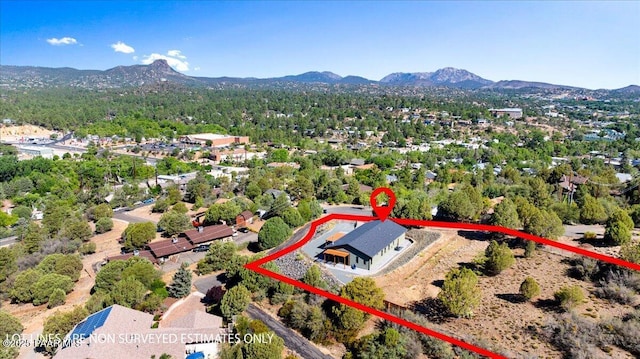 749 S Montezuma St, Prescott, AZ 86303 - aerial overview of property's location with property boundaries highlighted and mountains