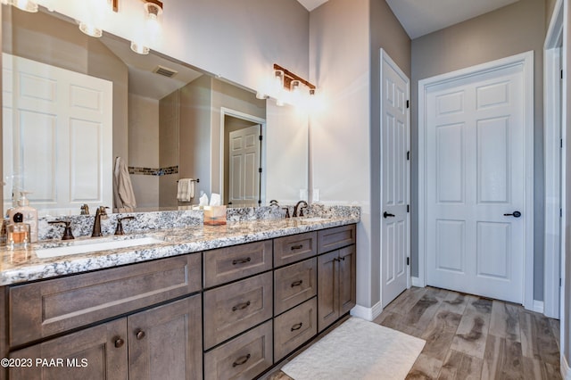 bathroom featuring wood-type flooring and vanity