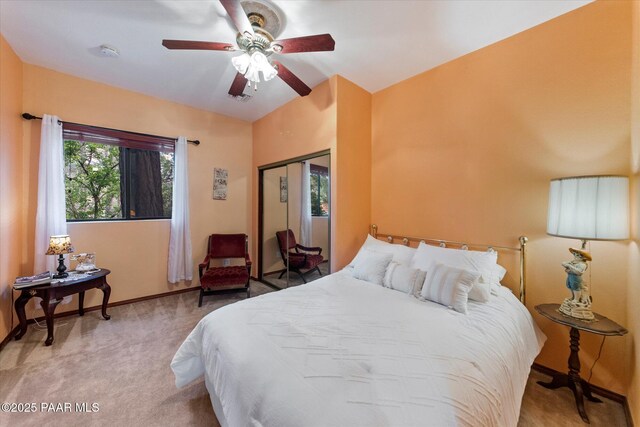 4937 S Deer Trl, Prescott, AZ 86303 - bedroom featuring carpet flooring, baseboards, ceiling fan, and a closet