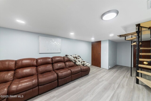 4937 S Deer Trl, Prescott, AZ 86303 - living room with wood finished floors, stairway, and recessed lighting