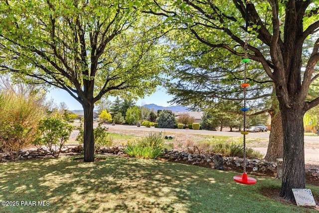 view of yard featuring a mountain view
