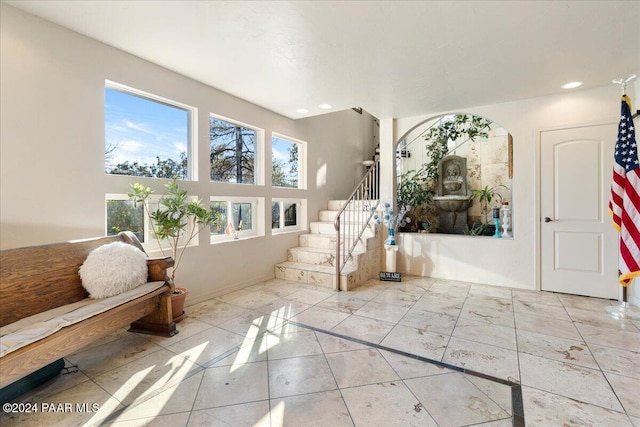 1568 W Thumb Butte Rd, Prescott, AZ 86305 - foyer with stairway, recessed lighting, and marble look tile flooring