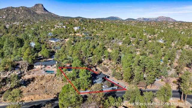 1568 W Thumb Butte Rd, Prescott, AZ 86305 - aerial view of property's location with property parcel outlined and a mountainous background