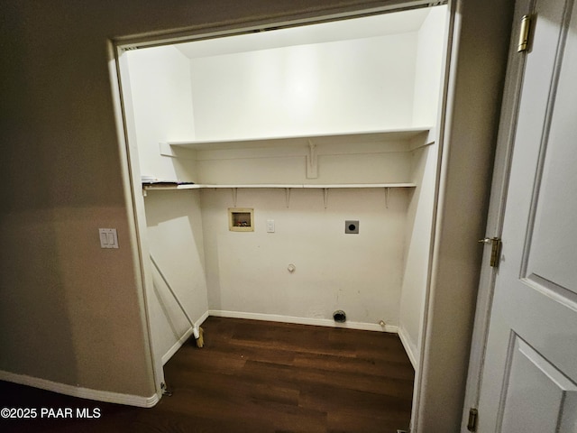 5050 N Saddleback Dr, Prescott Valley, AZ 86314 - laundry area with hookup for a gas dryer, hookup for an electric dryer, washer hookup, and dark wood-style floors