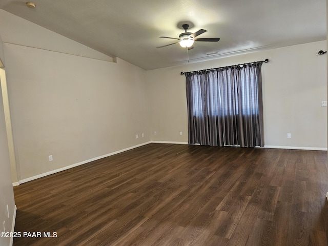 5050 N Saddleback Dr, Prescott Valley, AZ 86314 - unfurnished room featuring a ceiling fan, dark wood-style floors, and lofted ceiling
