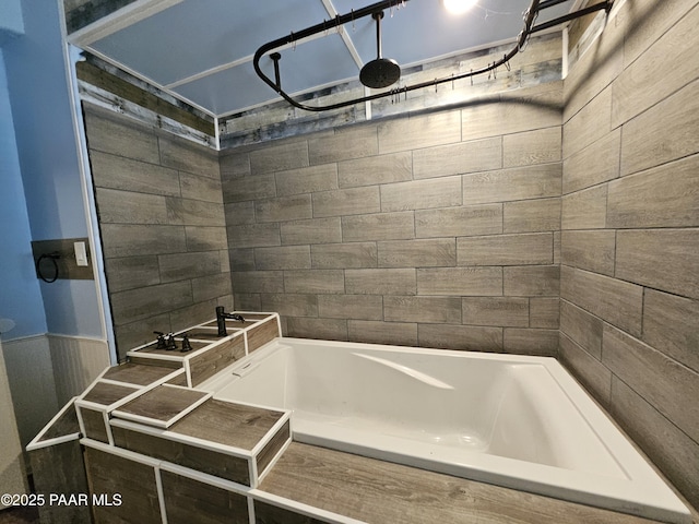 5050 N Saddleback Dr, Prescott Valley, AZ 86314 - bathroom featuring a shower, a bathtub, and a wainscoted wall