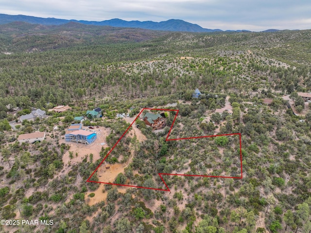 1070 Quiet Pines Ln, Prescott, AZ 86303 - aerial view of property and surrounding area with a mountainous background and property boundaries highlighted