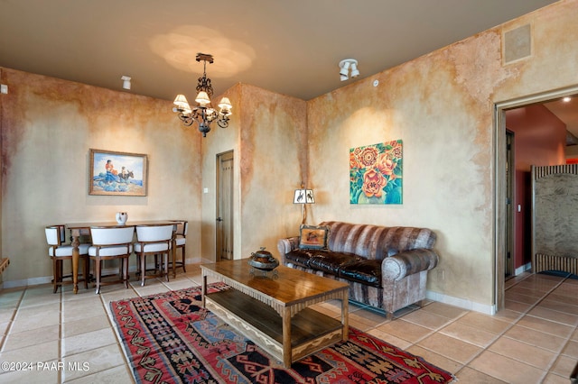 12390 E Triple T Ln, Prescott Valley, AZ 86315 - tiled living room featuring a chandelier