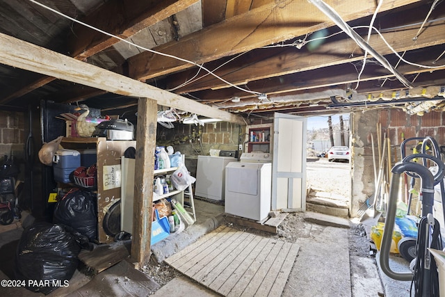 basement with independent washer and dryer