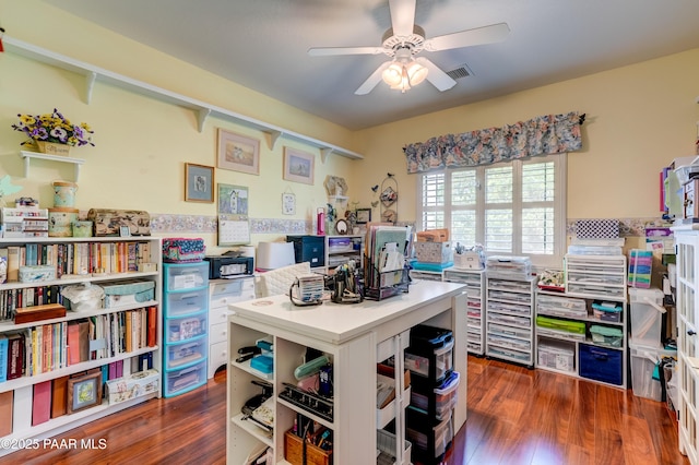 3096 Adobe Springs Dr, Prescott, AZ 86301 - office area with ceiling fan and dark wood finished floors