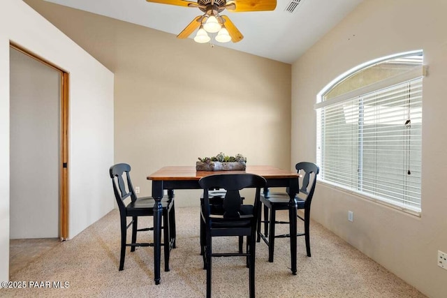 7889 E Dog Ranch Rd, Prescott Valley, AZ 86315 - dining space with a ceiling fan and light carpet