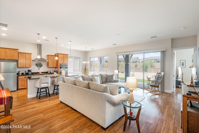 living room with light wood-type flooring