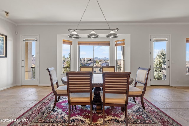 dining room with crown molding and plenty of natural light