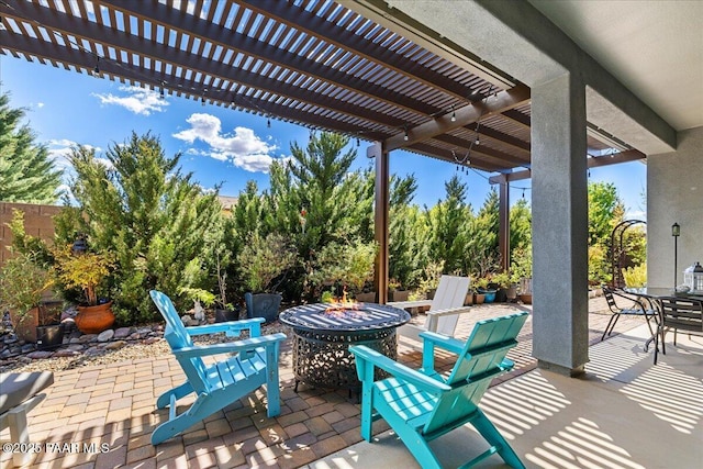 7123 E Roque Ln, Prescott Valley, AZ 86315 - view of patio with a fire pit and a pergola