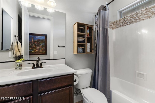 7123 E Roque Ln, Prescott Valley, AZ 86315 - full bathroom with toilet, vanity, and shower / bathtub combination with curtain