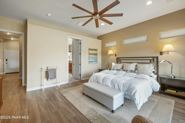 bedroom featuring ceiling fan