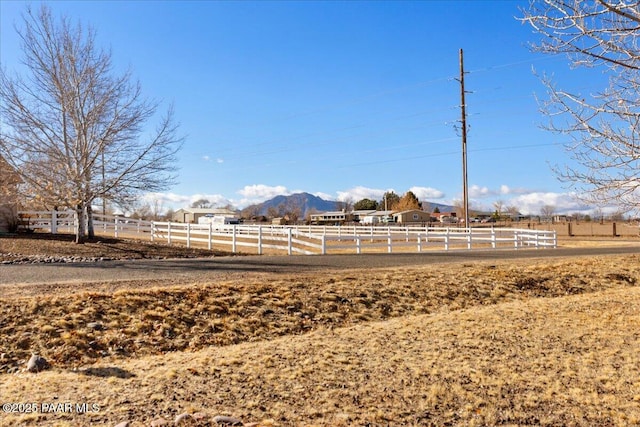 view of yard with a rural view and a mountain view