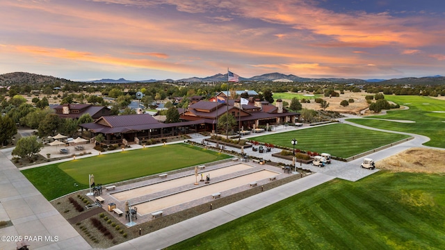 aerial view featuring a residential view and a mountain view