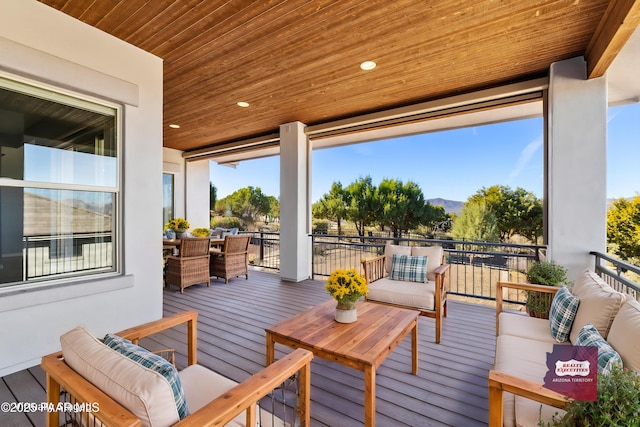 904 Daybreak Dr, Prescott, AZ 86303 - wooden terrace with outdoor lounge area, a mountain view, and outdoor dining area