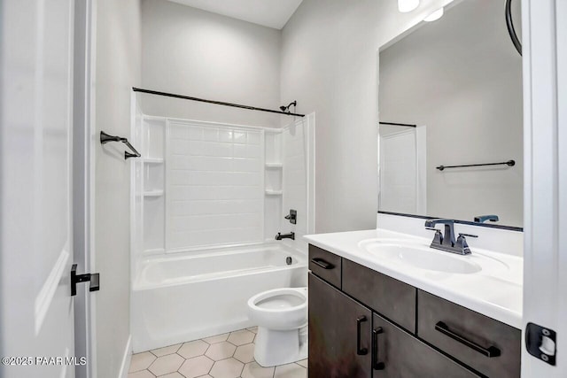 full bathroom with vanity, tub / shower combination, and toilet