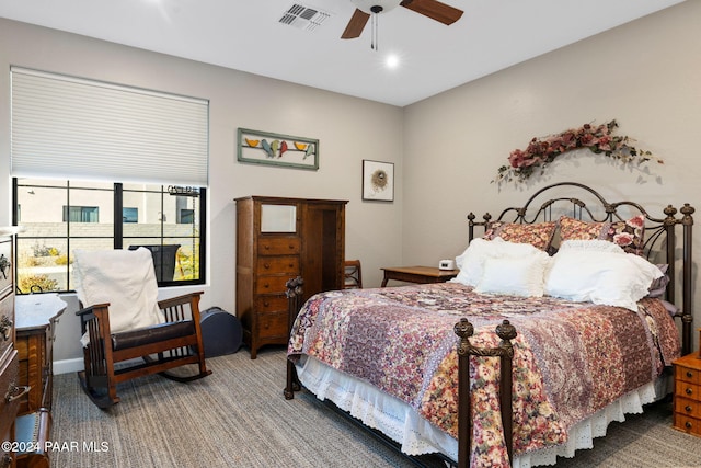 bedroom featuring carpet flooring and ceiling fan