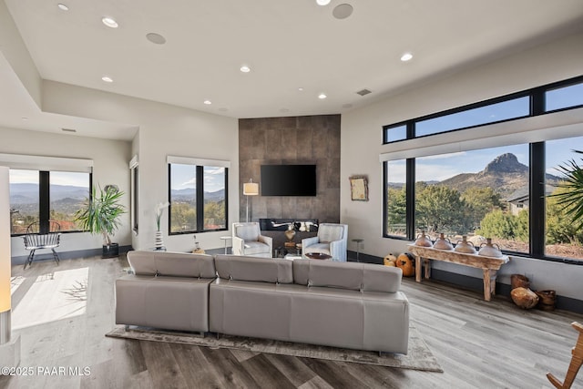 living room featuring a healthy amount of sunlight and light wood-type flooring