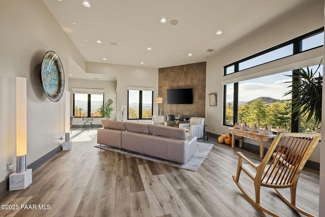 living room featuring light wood-type flooring