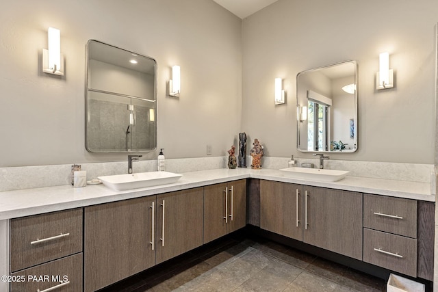 bathroom featuring vanity and walk in shower