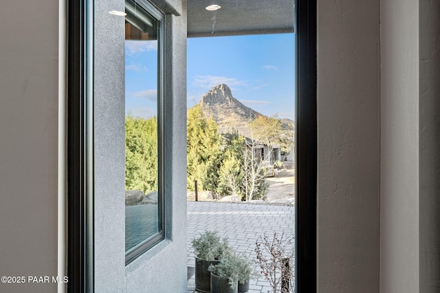 interior space featuring a mountain view