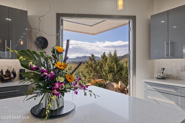 dining room with a mountain view