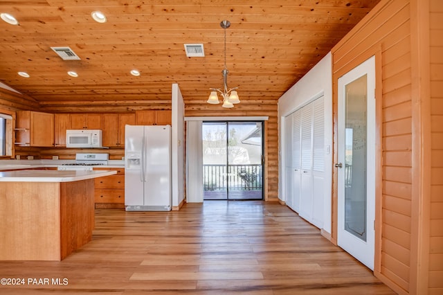 2570 S Colina Ln, Dewey-Humboldt, AZ 86329 - kitchen featuring white appliances, wood ceiling, open shelves, light countertops, and brown cabinetry