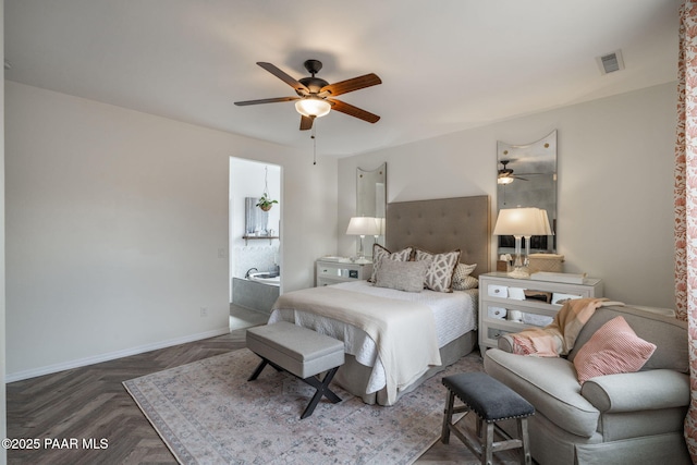 10550 E Cumberland Ct, Dewey-Humboldt, AZ 86327 - bedroom featuring baseboards, visible vents, and ceiling fan