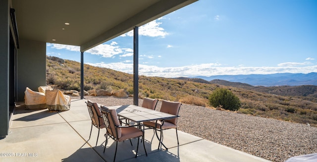 view of patio featuring a mountain view