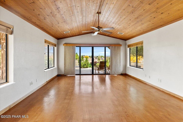 1640 W Grasshopper Ln, Chino Valley, AZ 86323 - empty room featuring lofted ceiling, wood finished floors, a ceiling fan, wood ceiling, and baseboards