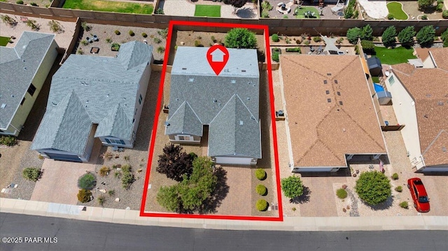 13058 E Acosta St, Dewey-Humboldt, AZ 86327 - aerial perspective of suburban area featuring property parcel outlined