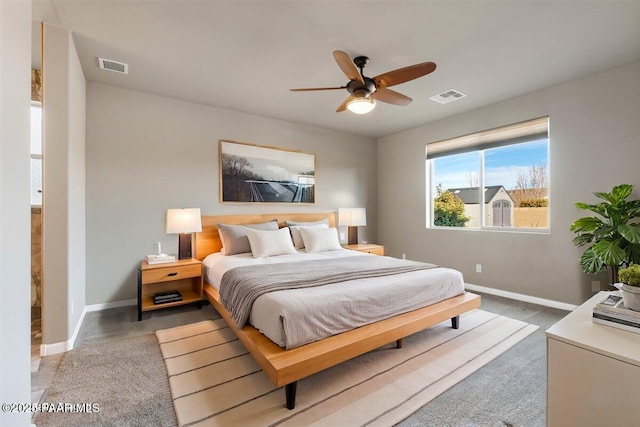 bedroom with carpet floors and ceiling fan