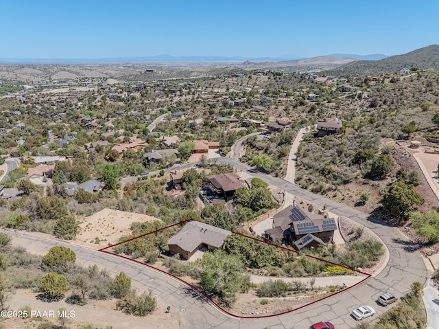 930 Ohio St, Prescott, AZ 86303 - aerial view of property and surrounding area with property boundaries highlighted and a mountain backdrop